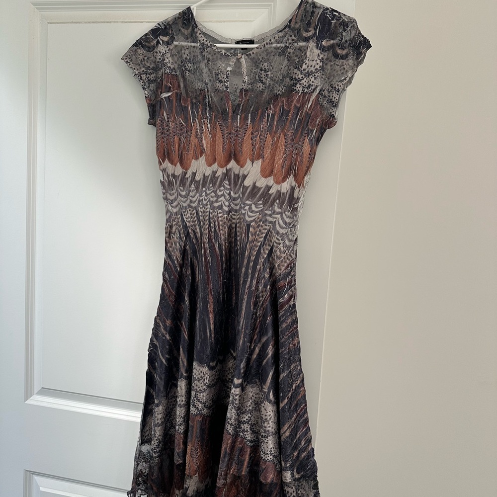 Komarov Gray and Brown Patterned Midi Dress